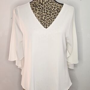 le chateau White V-Neck Flutter Sleeve Blouse